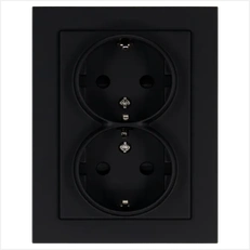 Изображение Розетка SCHUKO© двойная с защитными шторками 16A 250V~ 2P+T, цвет черный матовый (soft touch)