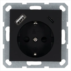 Изображение Розетка SCHUKO© с USB A+C с защитными шторками 16A 250V~ 2P+T USB 25W, цвет черный матовый (soft touch)